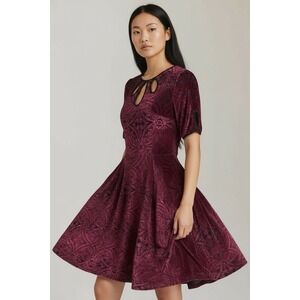 Modcloth Rockabilly Cherry Red Swing Dress Stretch Velvet 40s 50s Vibe Small